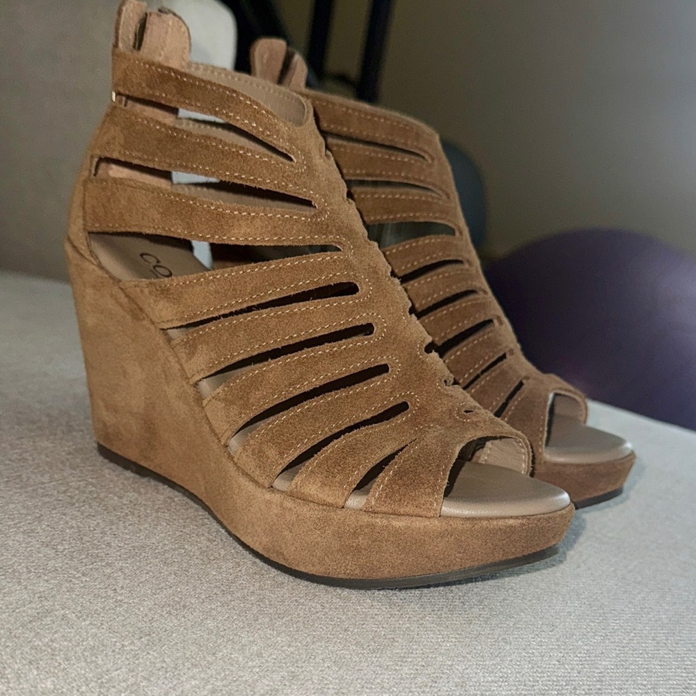 Cordani Electra Cutout Suede Wedge Sandal—NEVER WORN